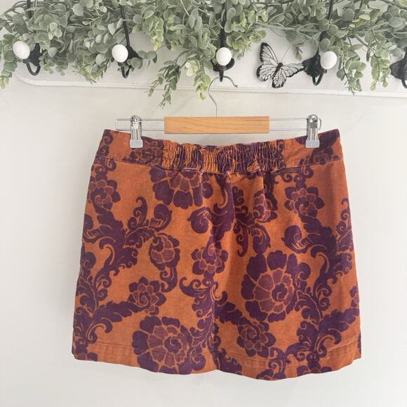 Vintage Y2K Fossil Women Small Orange Floral Corduroy Low Rise Pleated Skirt CP - Picture 4 of 4